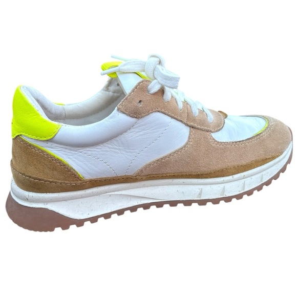 New Madewell Womans Sneakers Leather 7.5 White Tan Neon Yellow Kickoff Trainers - Picture 6 of 12